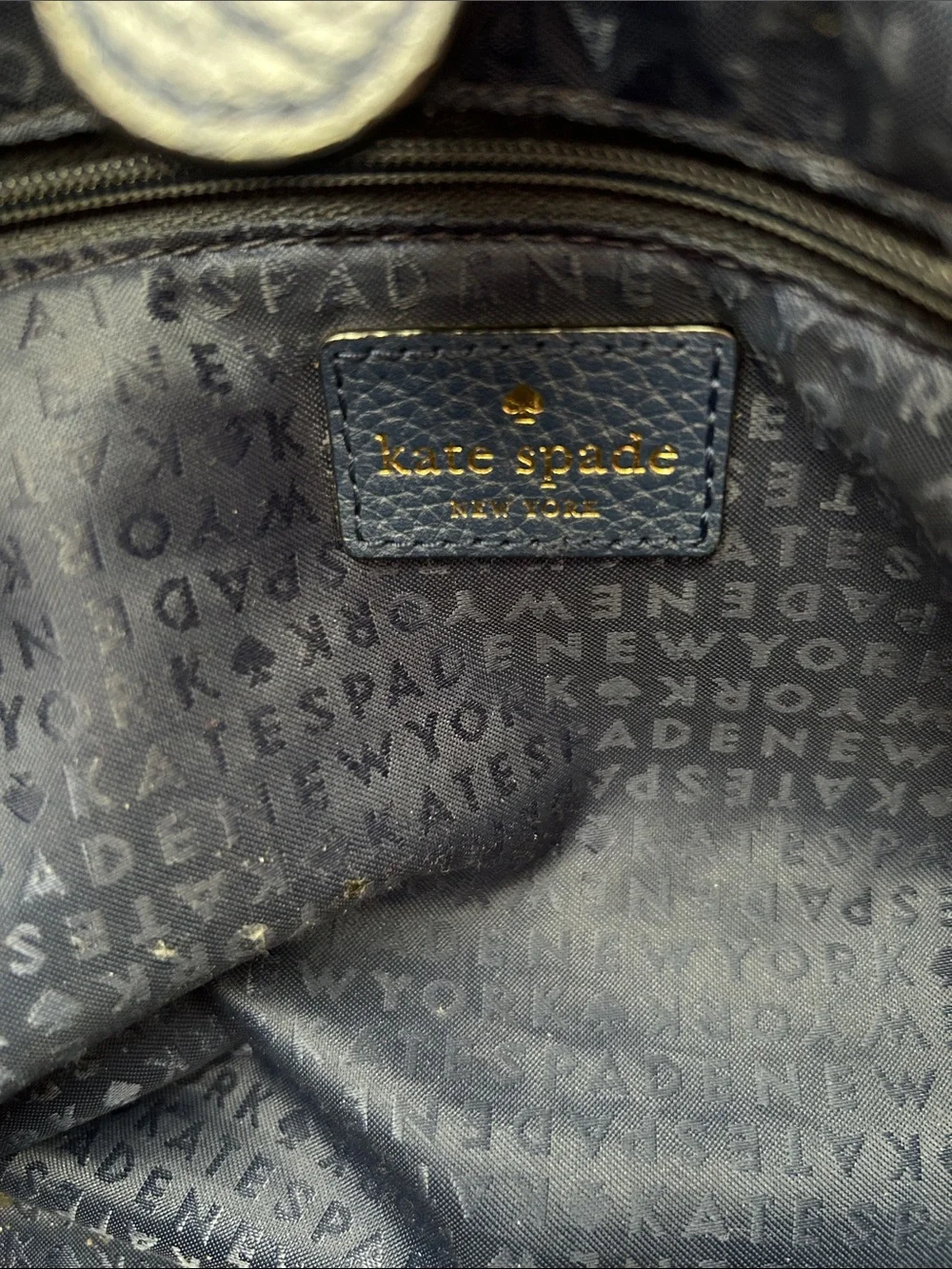 kate spade navy pebbled leather satchel with gold-tone accents